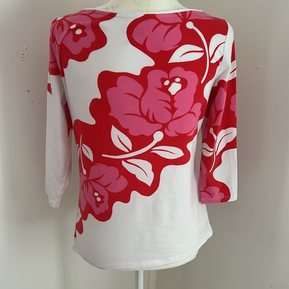 Talbots Red/Pink/White Floral Cotton T Shirt sz Sp/S - Picture 4 of 5
